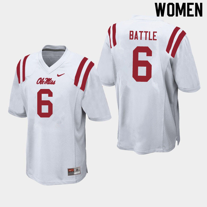 Miles Battle Ole Miss Rebels NCAA Women's White #6 Stitched Limited College Football Jersey NZE8758YD